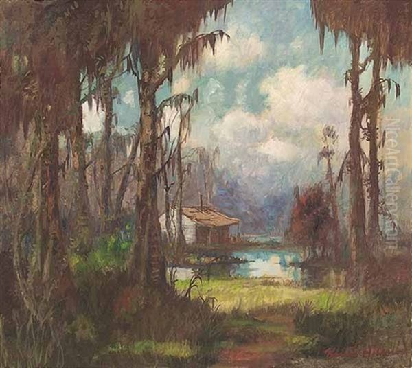Swamp Scene With Cabin - view 1