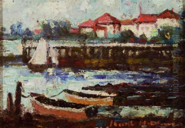 Lakefront Dock With Sailing And Fishing Boats - view 1