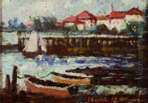 Lakefront Dock With Sailing And Fishing Boats
