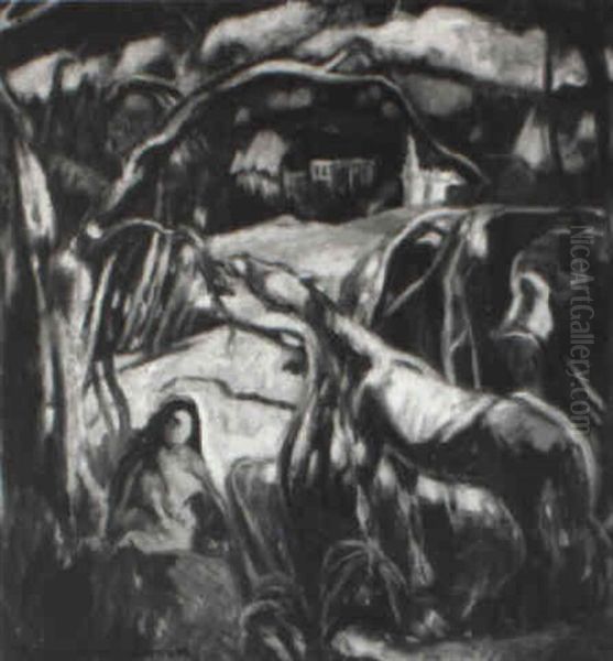 Knute As Horse, Collette Nursing Child And Negro Woman In Texas Landscape - view 1