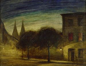 Strase In Berlin Am Abend, Bei Angehenden Laternen