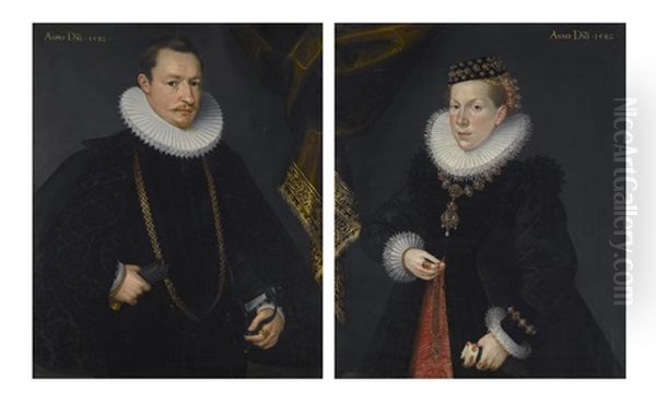 Portraits Of Karl Von Langemantel (d.1610) Of Augsburg, And His Wife Korona Welser (d.1650) (pair) - view 1