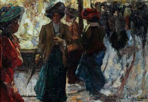 Flanerend Publiek In De Avond by Franciscus Willem Helfferich