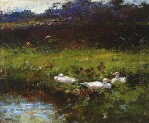 Ducks On A Bank by Franciscus Willem Helfferich