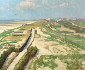 Kustenlandschaft Mit Schutzengraben Und Flieger In Der Normandie