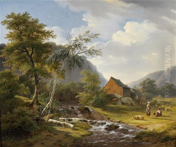 A Landscape With A Creek And Shepherds - view 1
