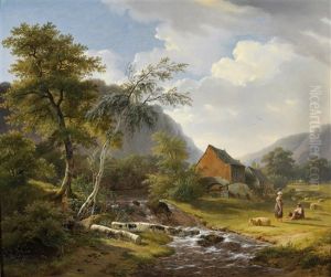 A Landscape With A Creek And Shepherds