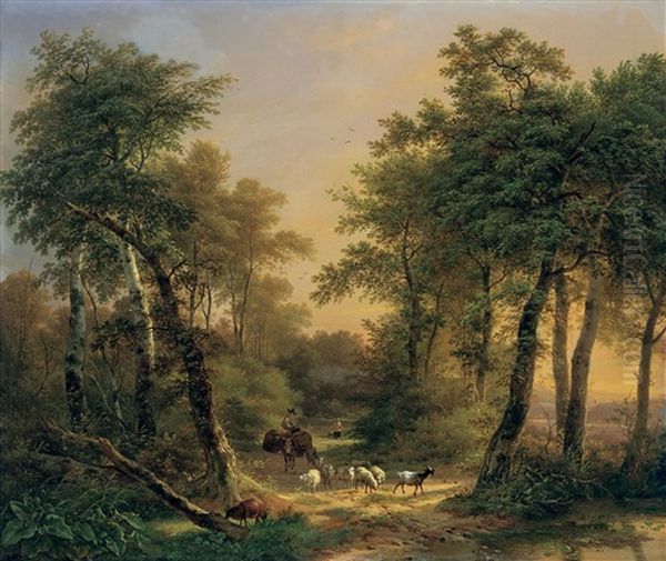 Bewaldete Landschaft Mit Hirten Und Schafherde - view 1
