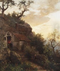 Evening Mood In Front Of The House by Carl Von Der Hellen