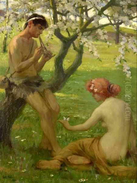 Spring - Couple In Apple Orchard - view 1