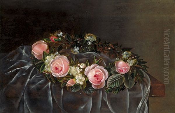 Brautstraus Mit Schleier, Rosa Rosen Und Myrtenbluten - view 1