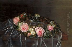 Brautstraus Mit Schleier, Rosa Rosen Und Myrtenbluten by Hanne Hellesen
