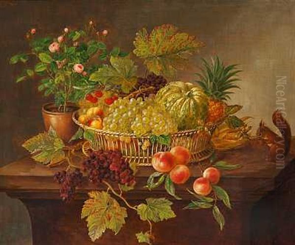 Opstilling Med Frugter, Blomster Og Egern - view 1