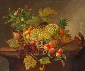 Opstilling Med Frugter, Blomster Og Egern