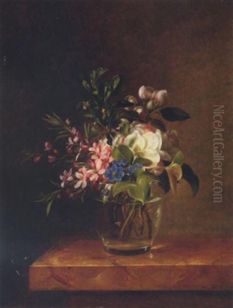 Spring Blossom In A Glass On A Marble Ledge - view 1