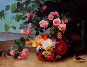 Blomsterstilleben Med Korg by Hanne Hellesen