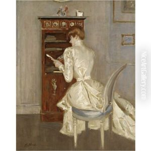 Madame Helleu A Son Bureau Dans Le Salon De L'atelier Du Peintre (madame Helleu At Her Bureau In The Drawing Room Of The Artist's Studio) by Paul Cesar Helleu