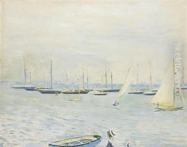 Sailing At Cowes, From The Royal Squadron Yacht Club - view 1