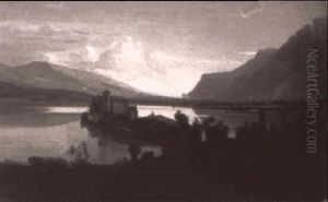 Gebirgige Landschaft Mit Schlosinsel In Einem See by Emil Hellrath