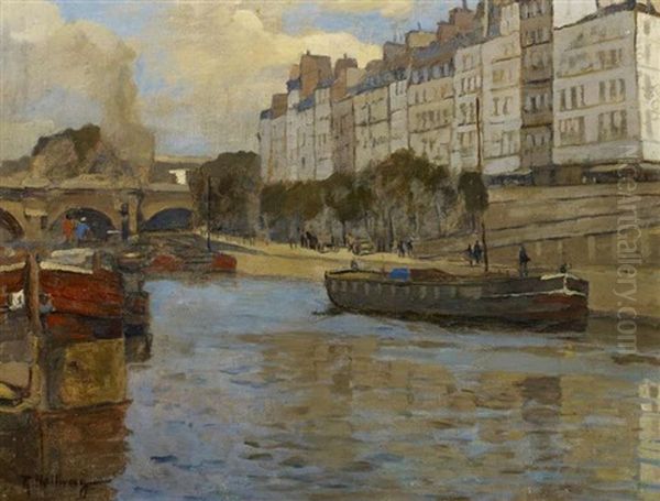 Am Ufer Der Seine In Paris by Rudolf Hellwag