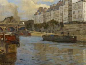 Am Ufer Der Seine In Paris by Rudolf Hellwag