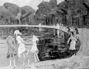 Kinder Am Teich Im Hyde-park by Rudolf Hellwag