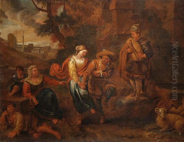 Figures Dancing And Merrymaking Before A Town - view 1