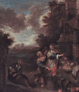 Scena Di Mercato Con Rovine Romane by Dirk Theodoor Helmbreker