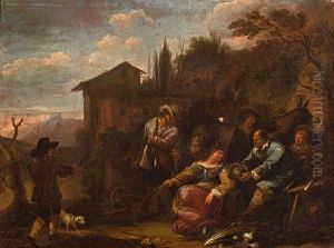The Cabbage Seller (+ A Traveler Passing Through A Village Market; Pair) by Dirk Theodoor Helmbreker