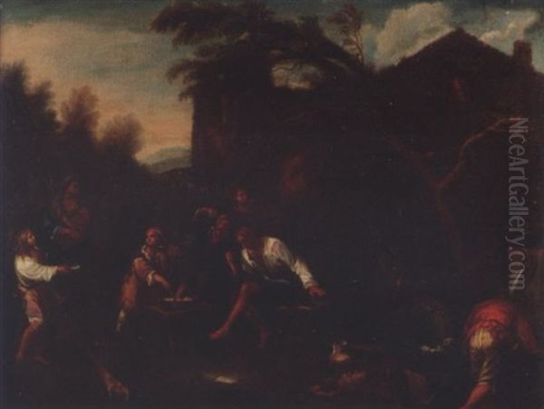 Peasants Feasting Outside A Tavern With A Beggar Woman, Her Baby And Son - view 1