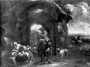 La Halte Des Paysans Pres De Ruines by Dirk Theodoor Helmbreker