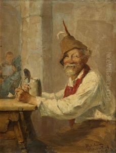 Tyrolean Peasant At A Tavern Table by Philipp Helmer