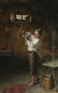 Ein Knabe, Beherzt Eine Meerschaumpfeife Stopfend by Philipp Helmer