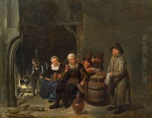 Interior With Peasants In Front Of A Firplace by Matheus van Helmont