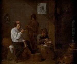 Campesinos Fumando En Un Meson by Matheus van Helmont