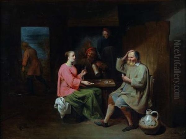 Les Joueurs De Cartes Dans Un Interieur - view 1
