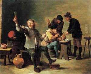 Zechende Bauern Im Wirtshaus by Matheus van Helmont