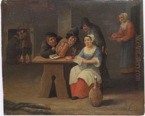 Bauern Bei Der Mahlzeit Am Tisch by Matheus van Helmont