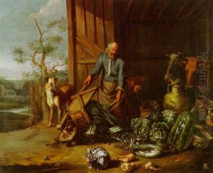 Stilleben Mit Gemuse Und Topfen Vor Bauernhof