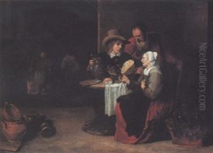 Kitchen Interior With A Young Man And An Elderly Couple Seated At A Table