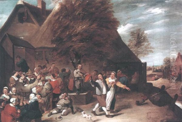 A Violin Player And Peasants Merrymaking In A Town - view 1