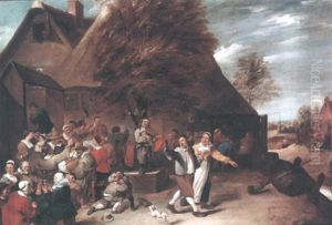 A Violin Player And Peasants Merrymaking In A Town