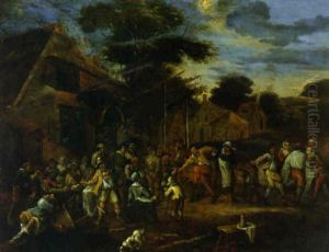 Peasants Merrymaking In A Village Street by Matheus van Helmont