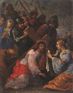 St. Veronica And Christ On The Road To Calvary by Matheus van Helmont