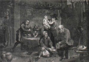 An Old Man Visiting A Chiropodist by Matheus van Helmont