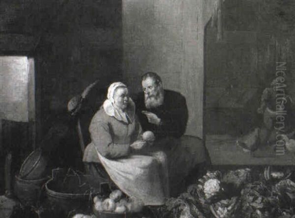Woman Peeling Turnips In A Barn - view 1