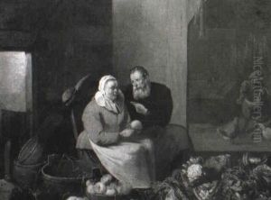 Woman Peeling Turnips In A Barn