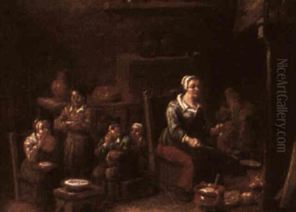 Kitchen Scene With Woman Cooking, Surrounded By Children - view 1