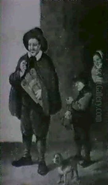 An Old Man Teaching A Dog Tricks A Peddlar With A Hurdy Gurdy - view 1