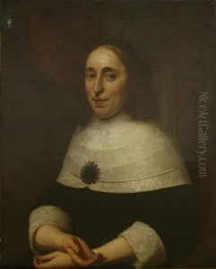 Portrait Of A Lady, Half-length, In A Black Dress And White Lace Collar And Sleeves by Bartholomeus Van Der Helst